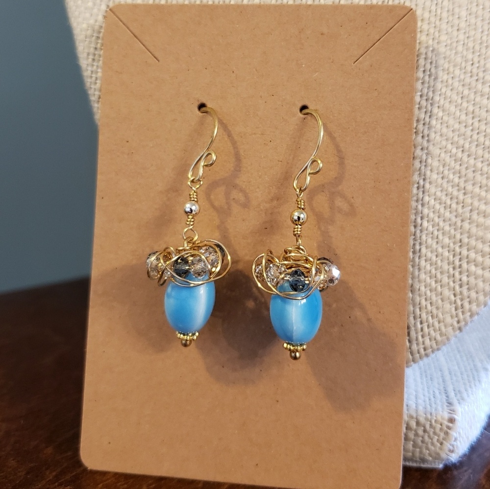 Artisan Golden Blue Acorn Earrings